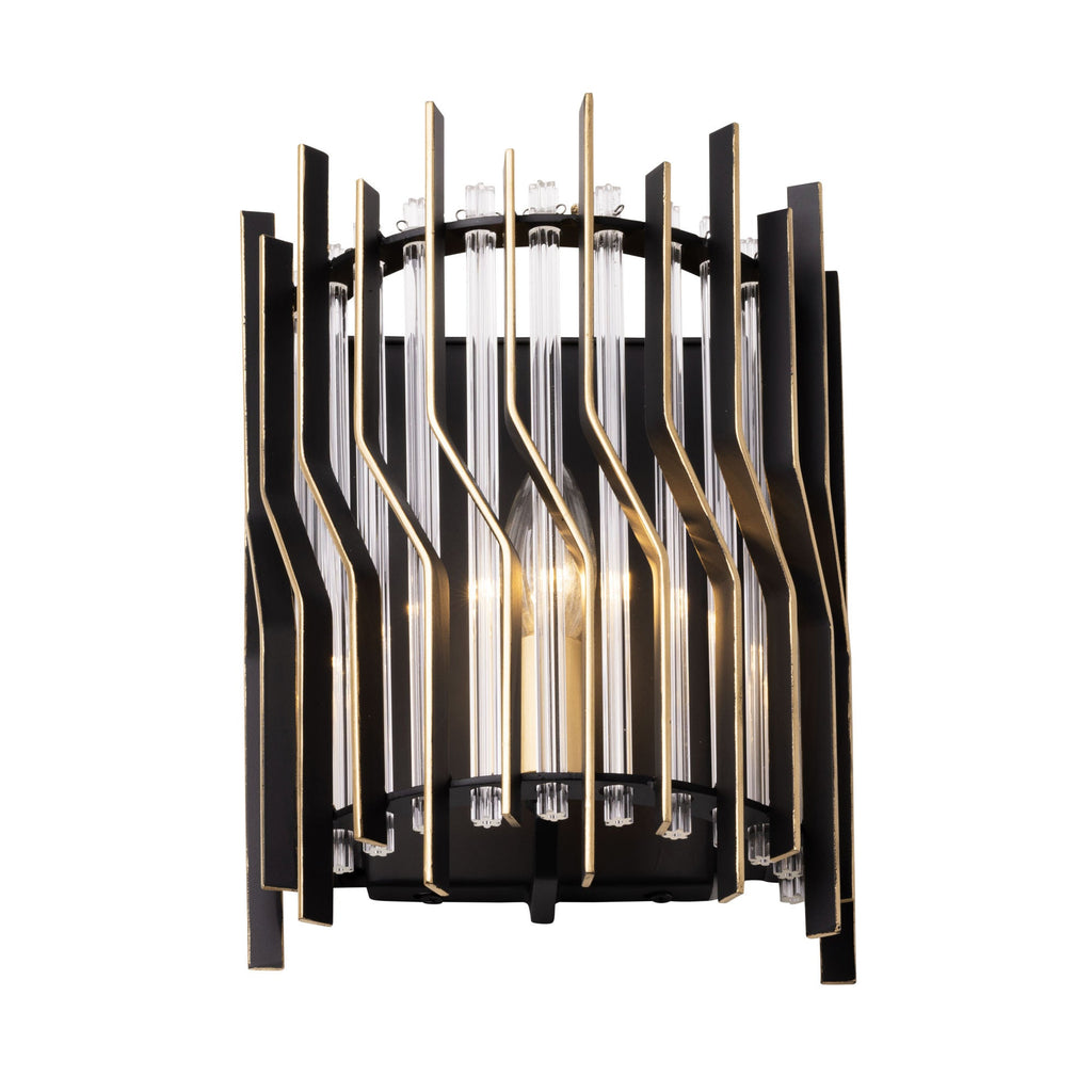 Park Row 1 Light   Sconce - Matte Black/French Gold