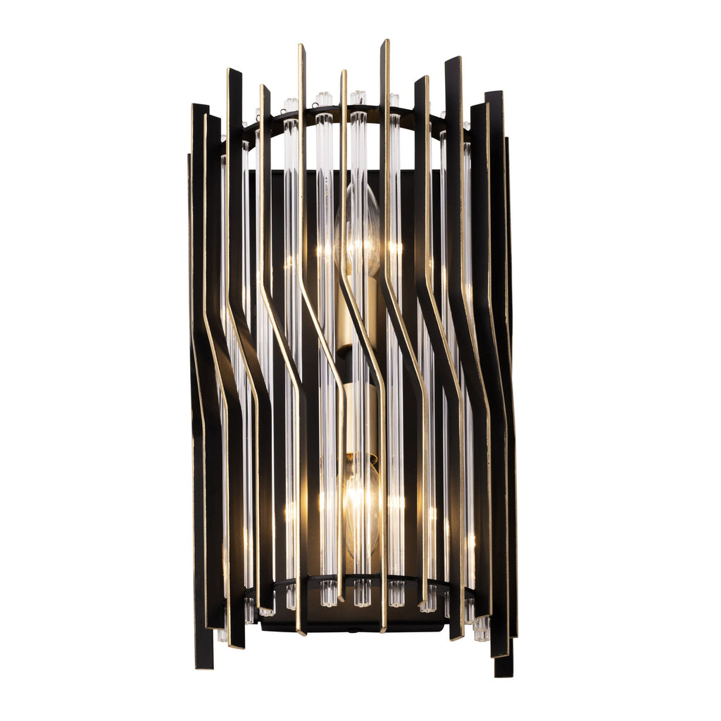 Park Row 2 Light   Sconce - Matte Black/French Gold
