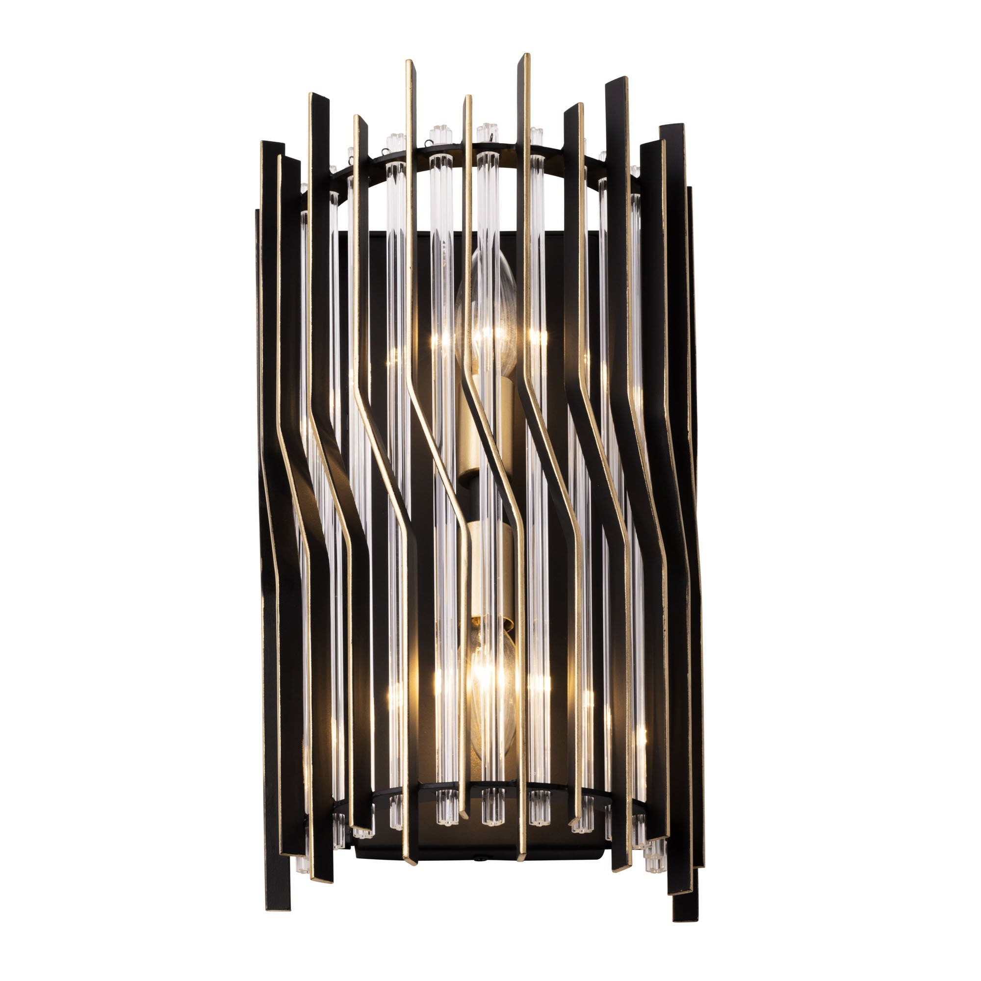 Park Row 2 Light   Sconce - Matte Black/French Gold