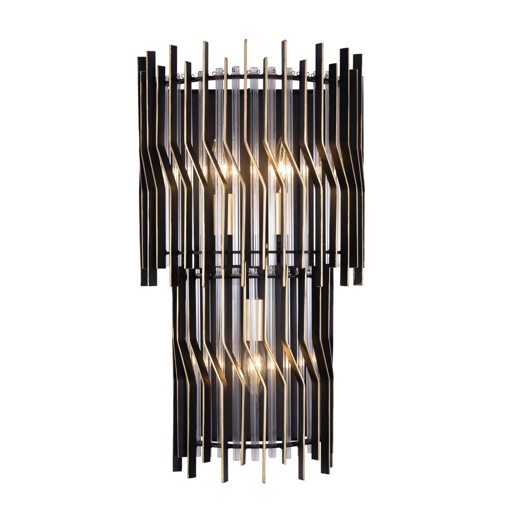 Park Row 3 Light Sconce - Matte Black/French Gold