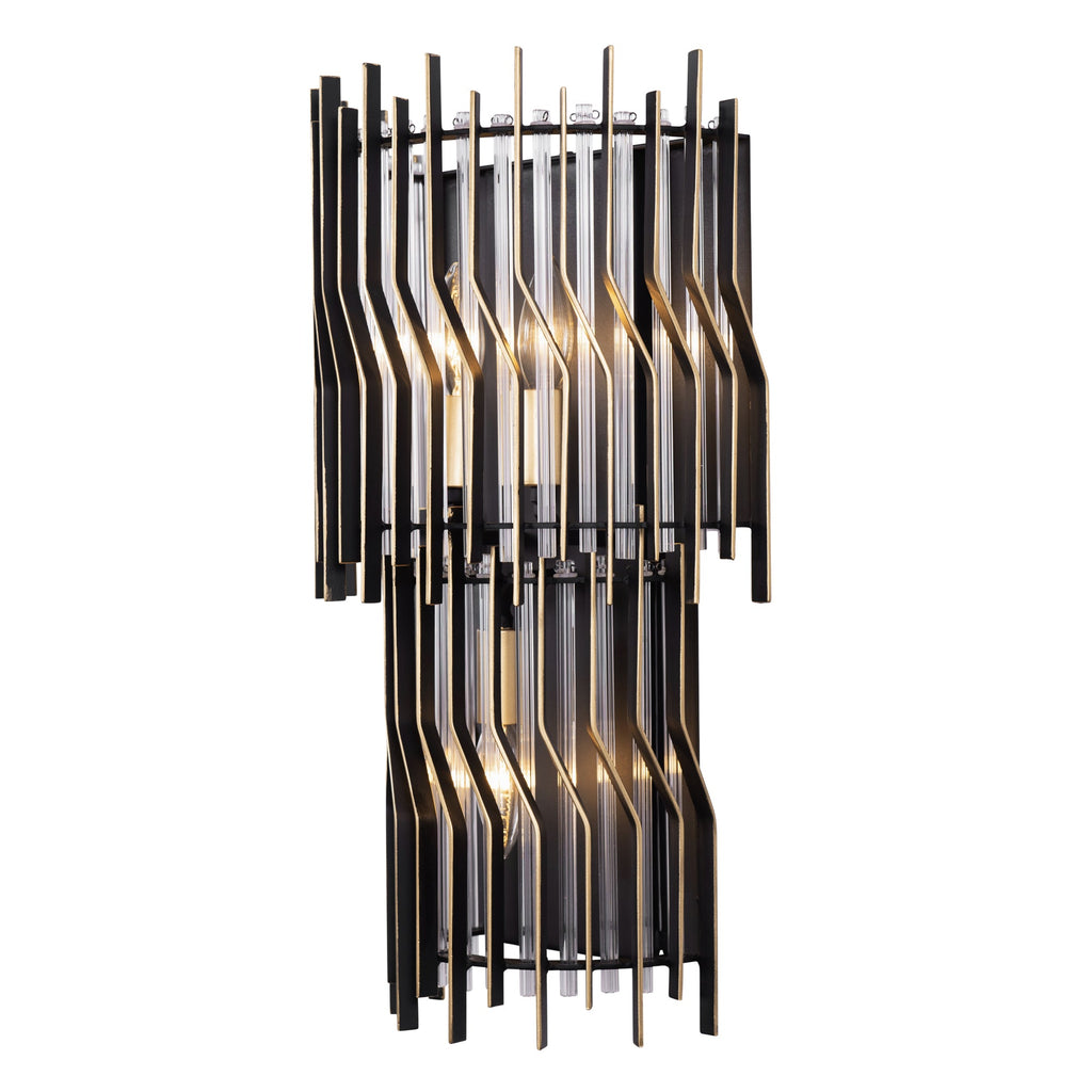 Park Row 3 Light Sconce - Matte Black/French Gold