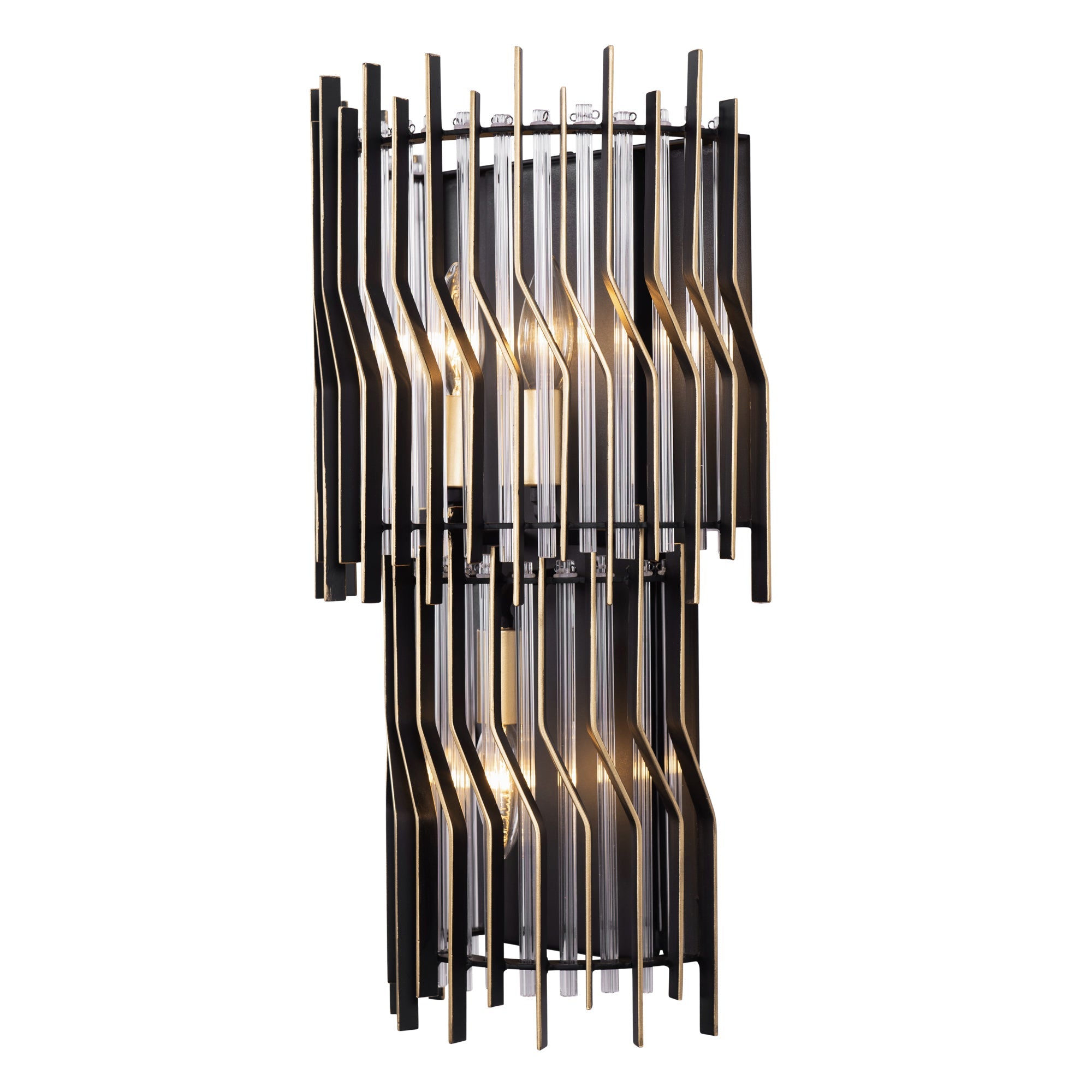 Park Row 3 Light Sconce - Matte Black/French Gold