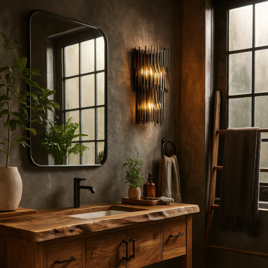 Park Row 3 Light Sconce - Matte Black/French Gold