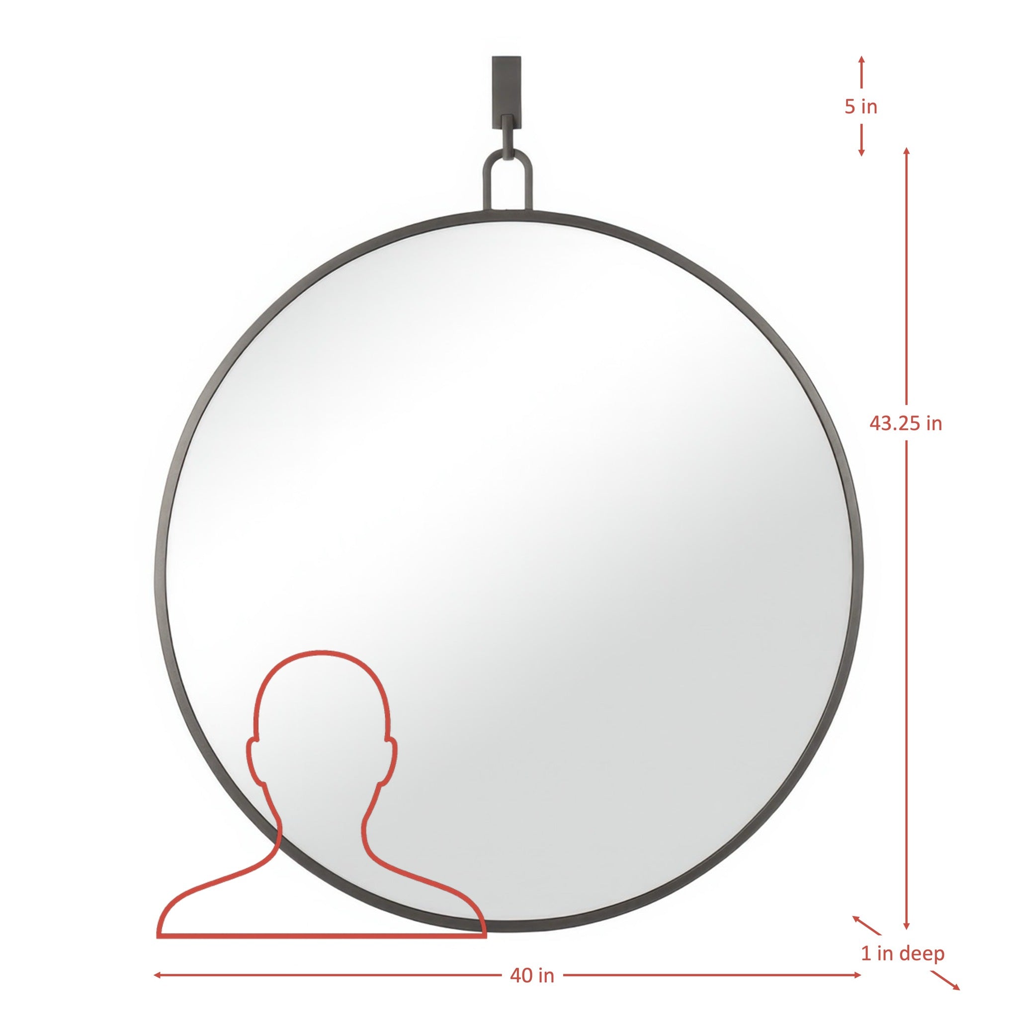 Stopwatch 40-in Round Mirror - Black