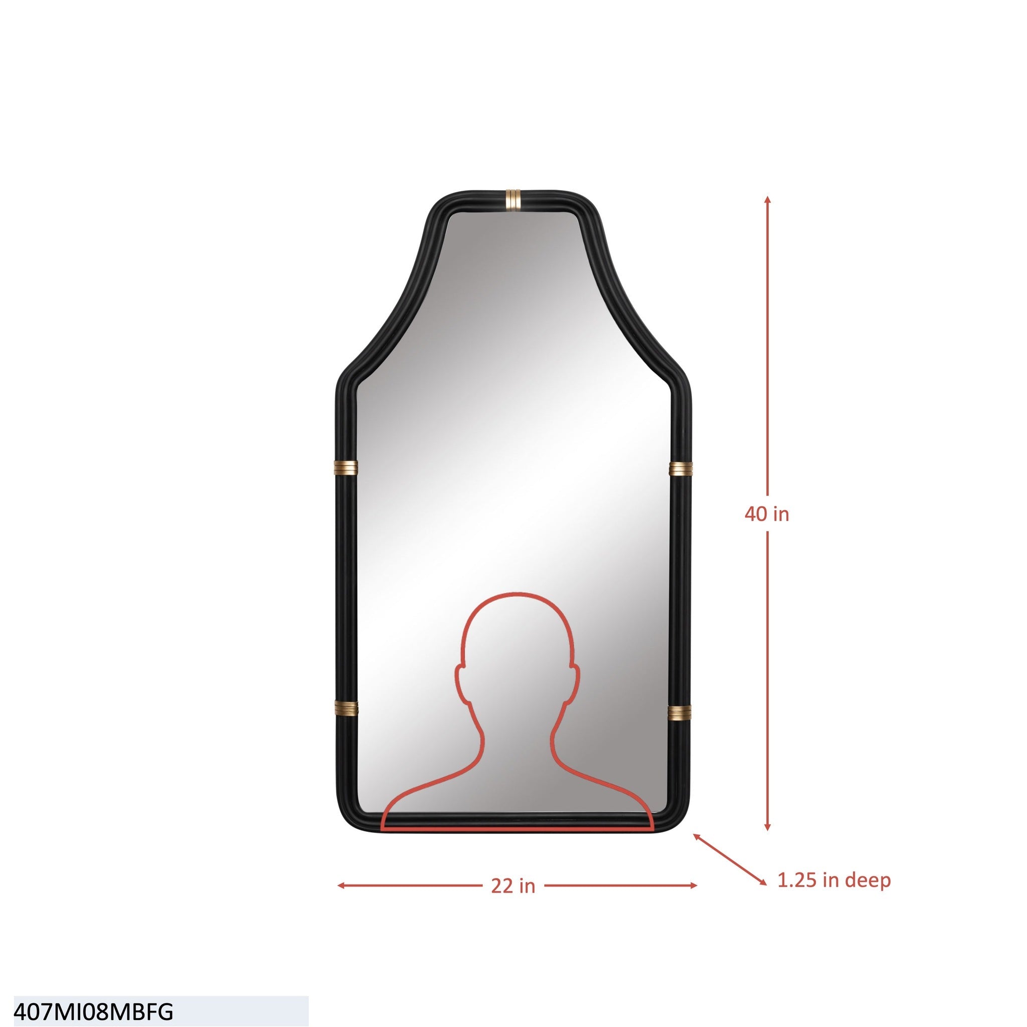 Federal Case 22x40   Wall Mirror - Matte Black/French Gold