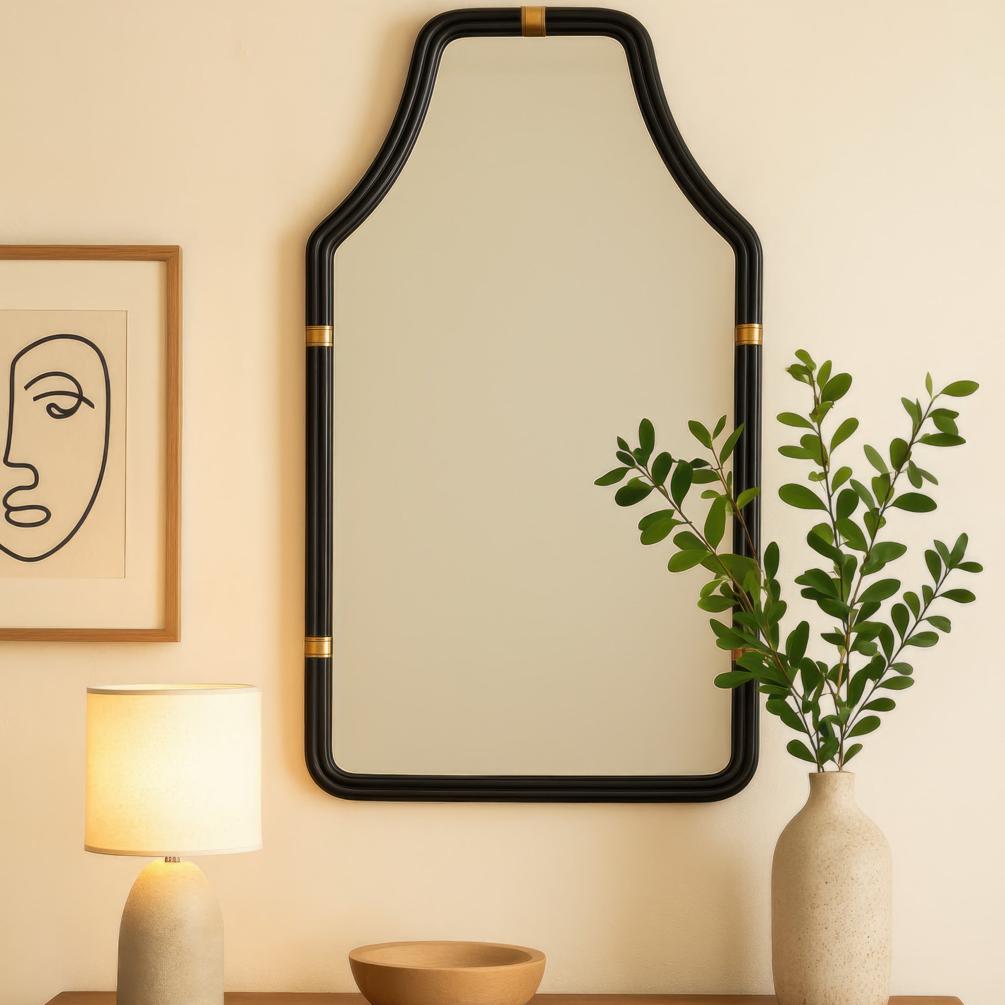 Federal Case 22x40   Wall Mirror - Matte Black/French Gold