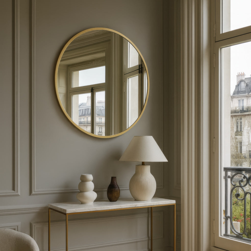 Cottage 30-in Round Mirror - Gold
