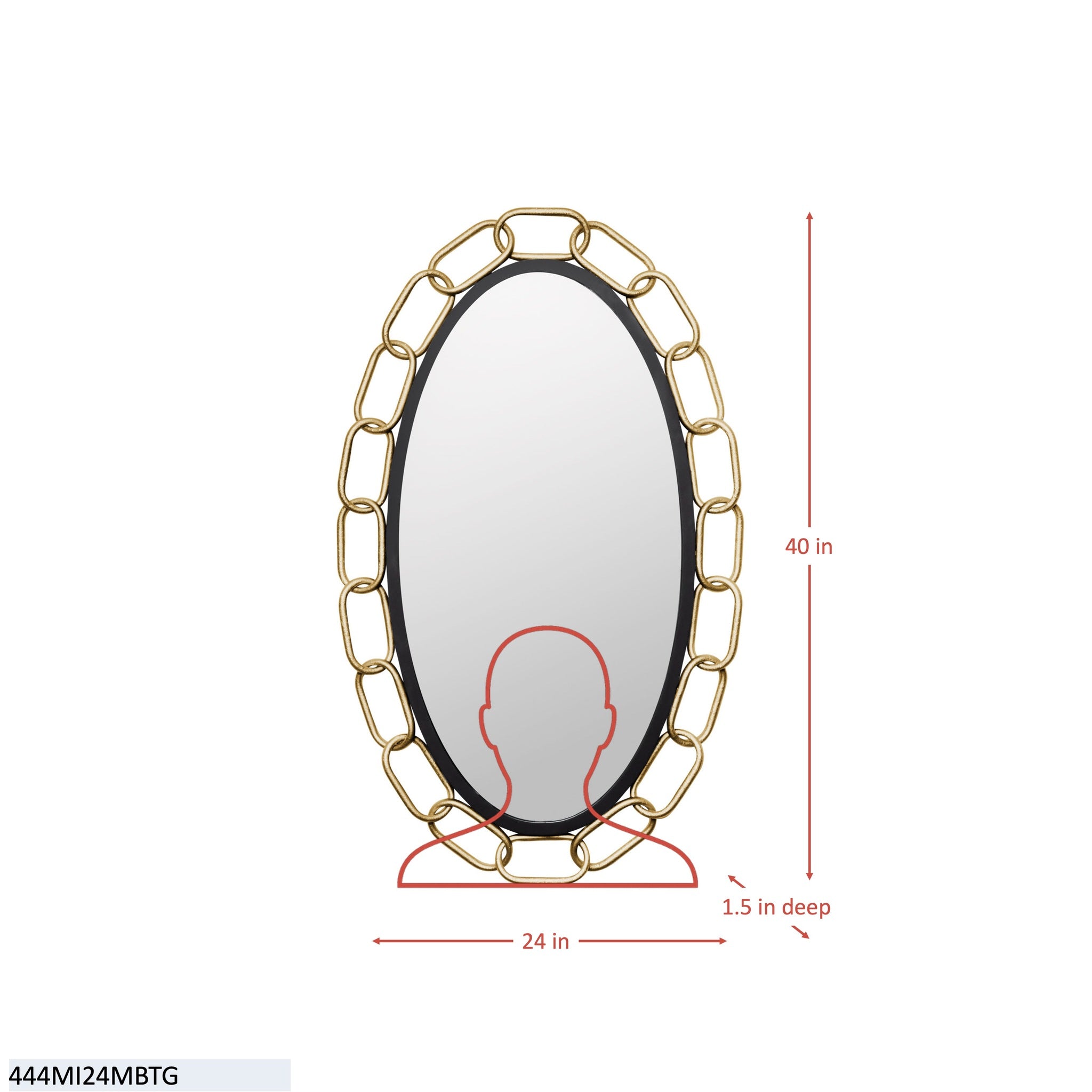 Chains of Love 24x40 Oval Wall Mirror - Matte Black/Textured Gold