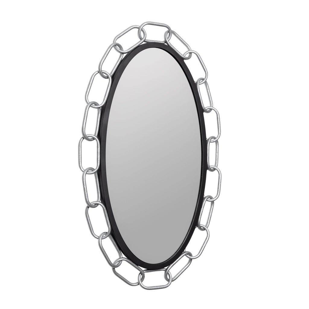 Chains of Love 24x40 Oval Wall Mirror - Matte Black/Textured Silver