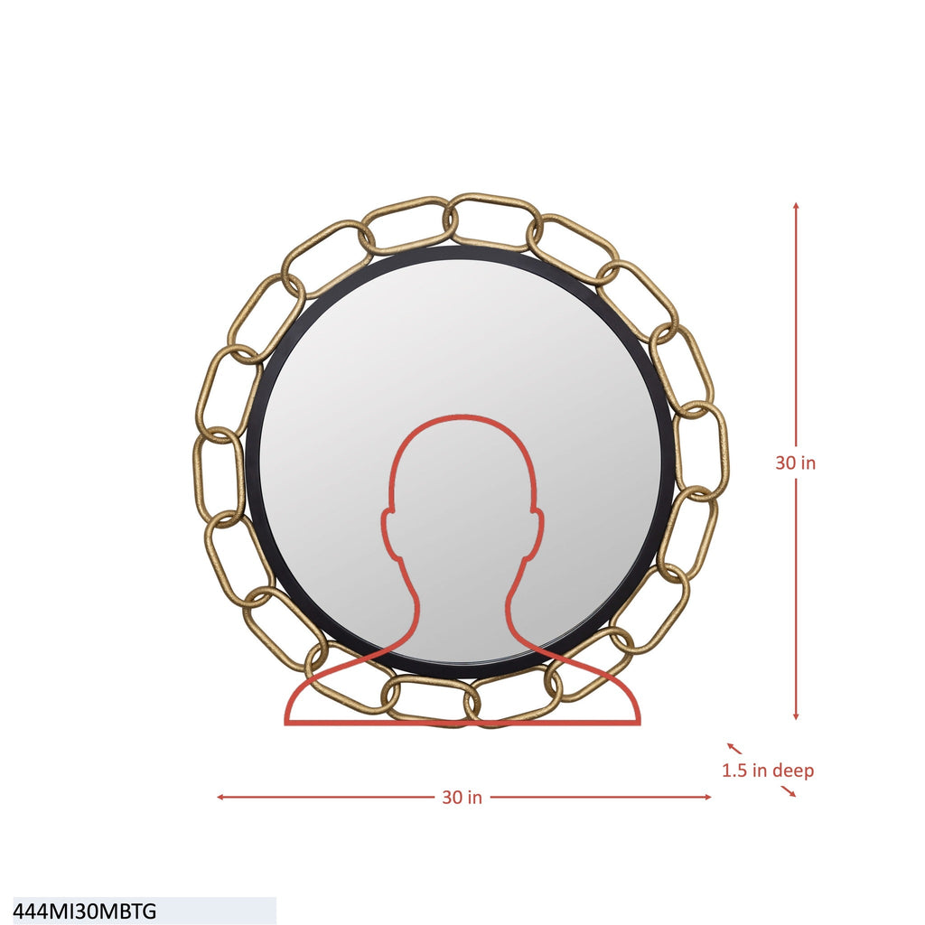 Chains of Love 30-in Round Wall Mirror - Matte Black/Textured Gold