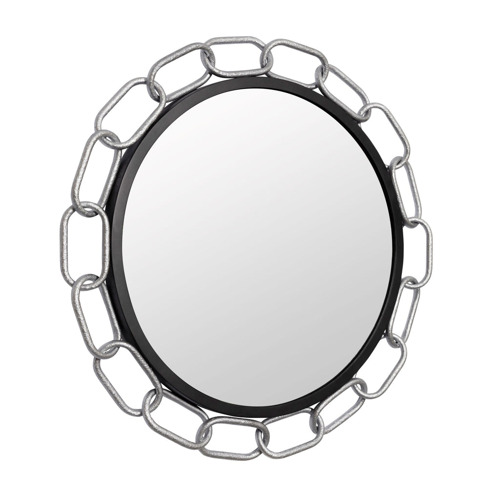 Chains of Love 30-in Round Wall Mirror - Matte Black/Textured Silver
