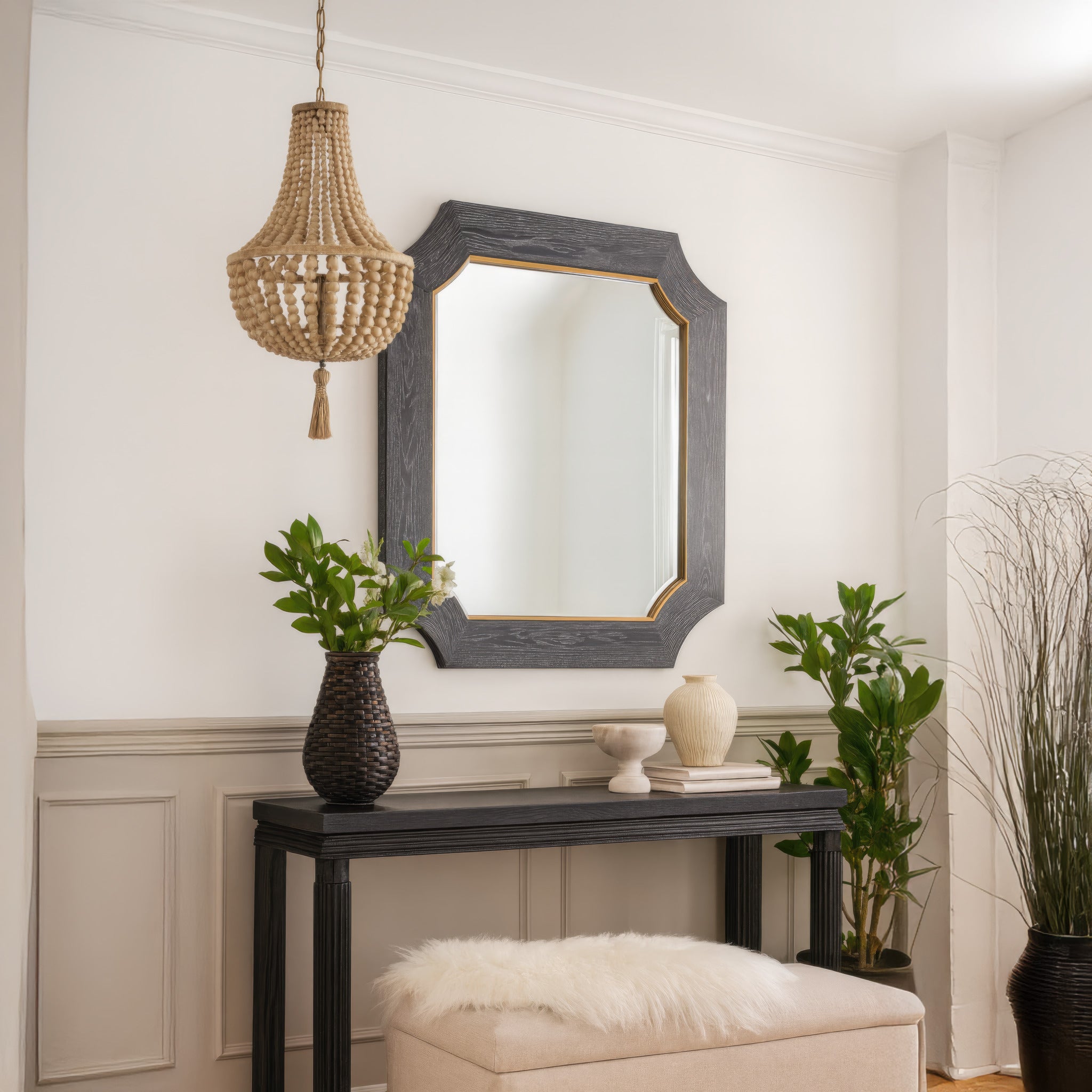 Farra 36x36 Wall Mirror - Cerused Black/Weathered Brass