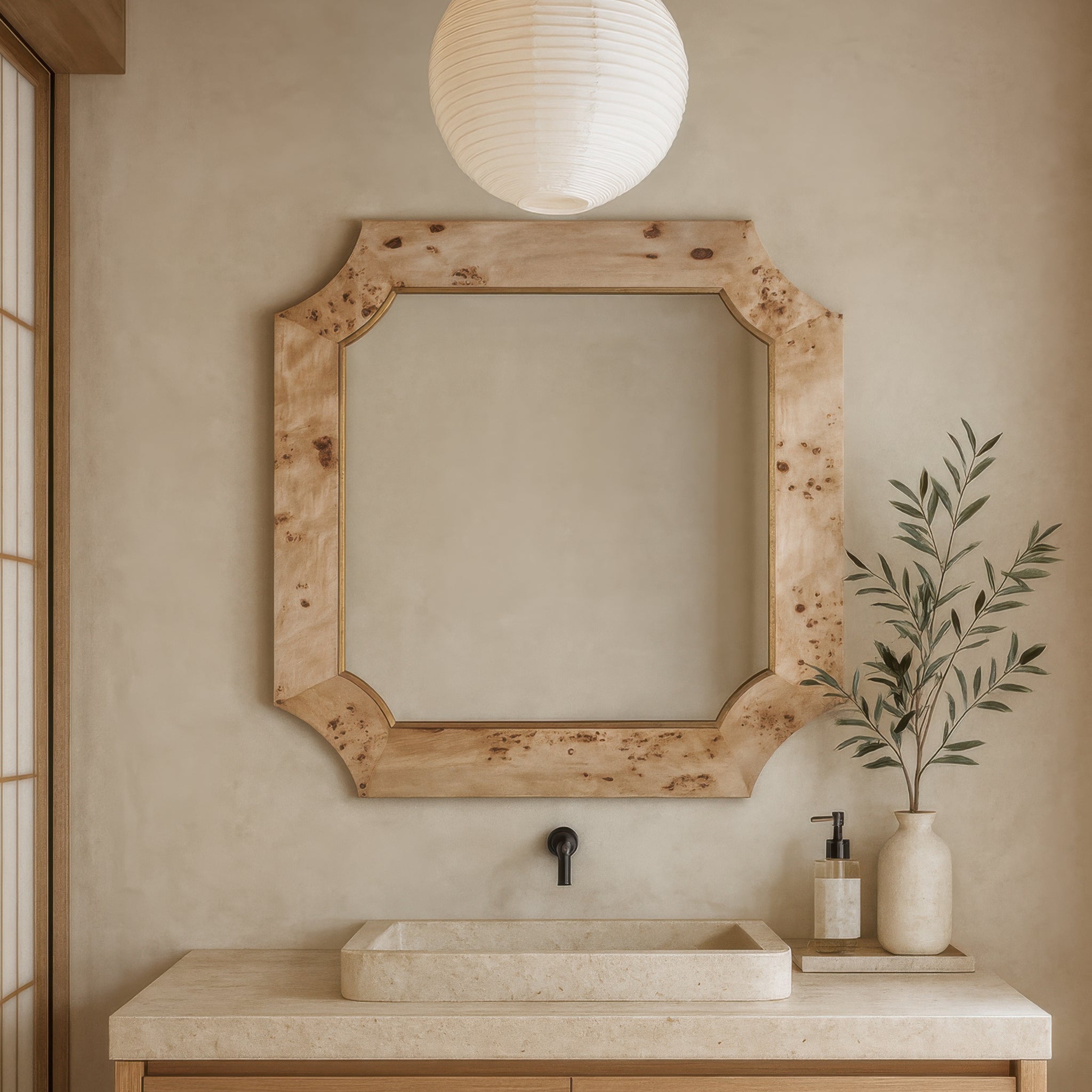 Farra 36x36 Wall Mirror - Poplar Burl/Weathered Brass