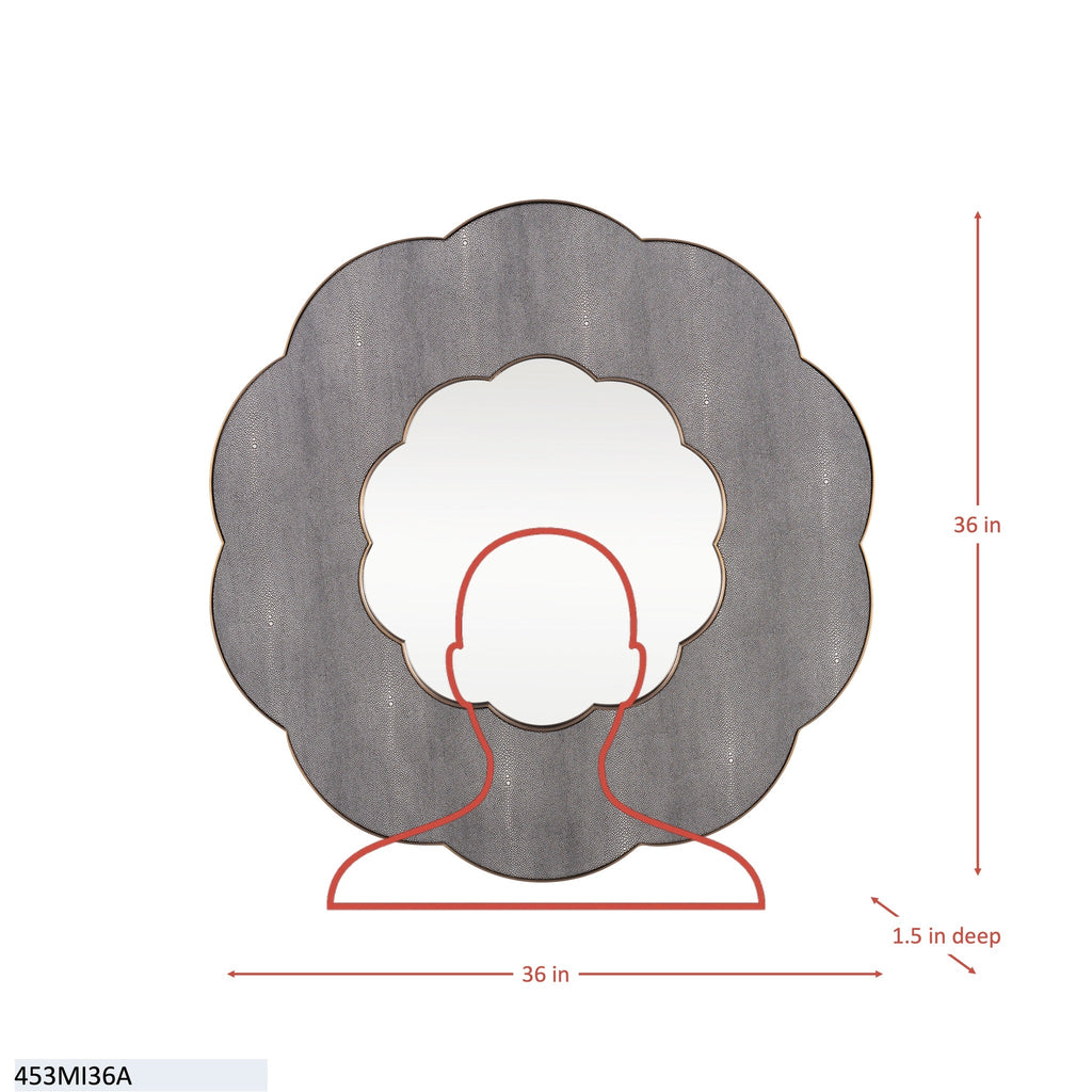Scallop 36-in Wall Mirror - Gray Shagreen/Weathered Brass