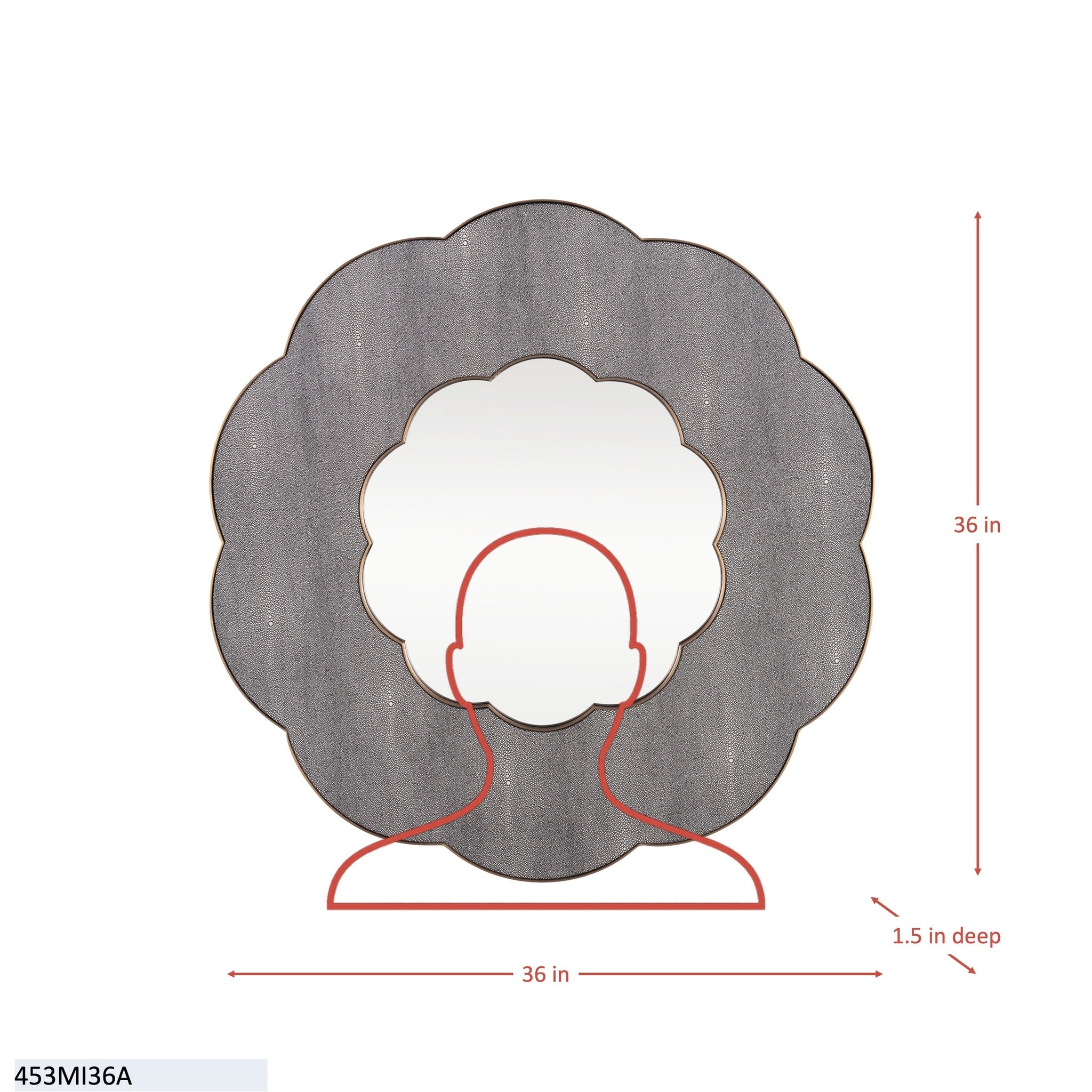 Scallop 36-in Wall Mirror - Gray Shagreen/Weathered Brass