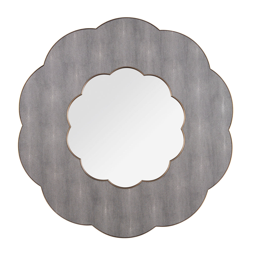 Scallop 54-in Wall Mirror - Gray Shagreen/Weathered Brass