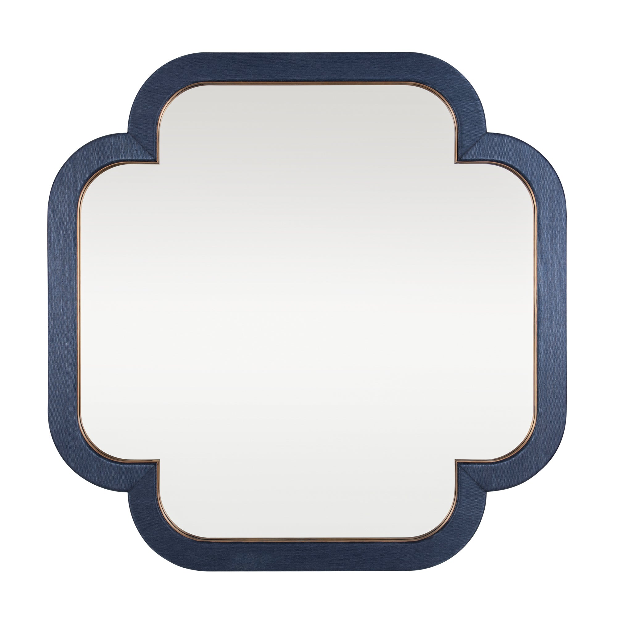Swiss 36x36 Wall Mirror - Dark Blue Grasscloth/Weathered Brass