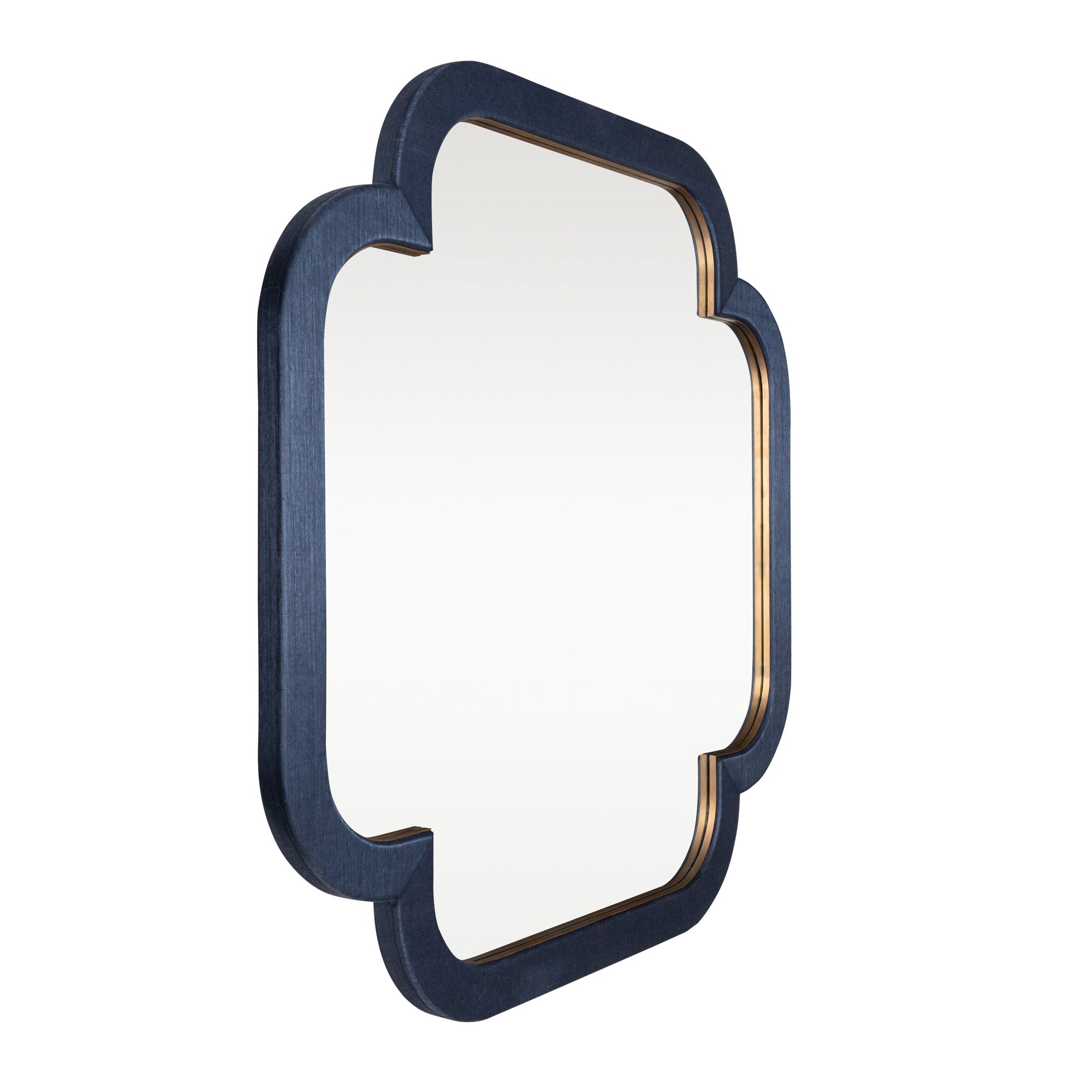 Swiss 36x36 Wall Mirror - Dark Blue Grasscloth/Weathered Brass