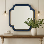 Swiss 36x36 Wall Mirror - Dark Blue Grasscloth/Weathered Brass