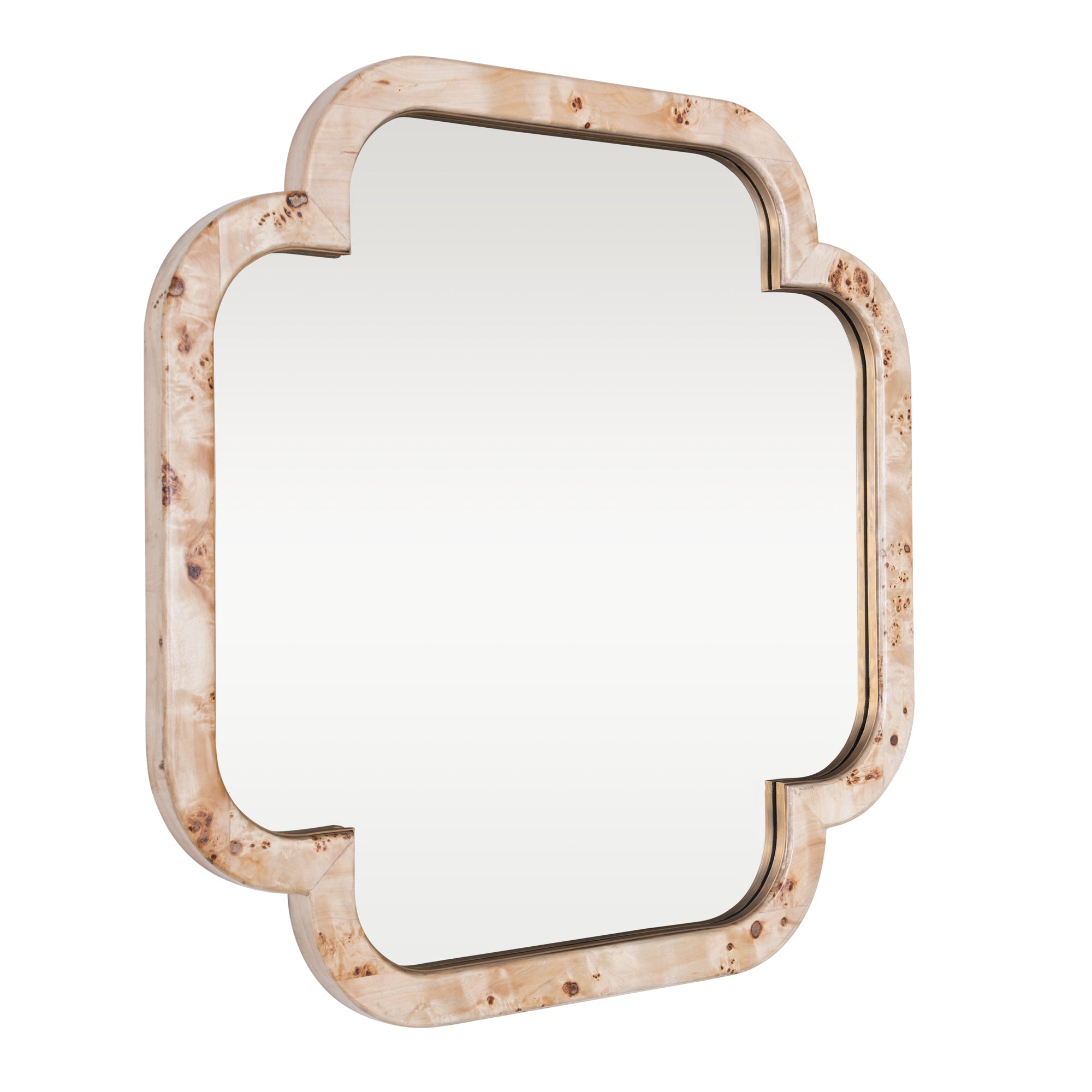 Swiss 36x36 Wall Mirror - Poplar Burl/Weathered Brass