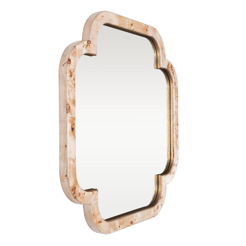 Swiss 36x36 Wall Mirror - Poplar Burl/Weathered Brass