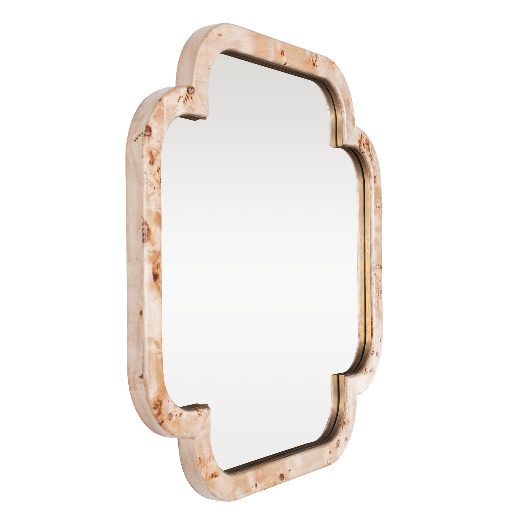 Swiss 36x36 Wall Mirror - Poplar Burl/Weathered Brass