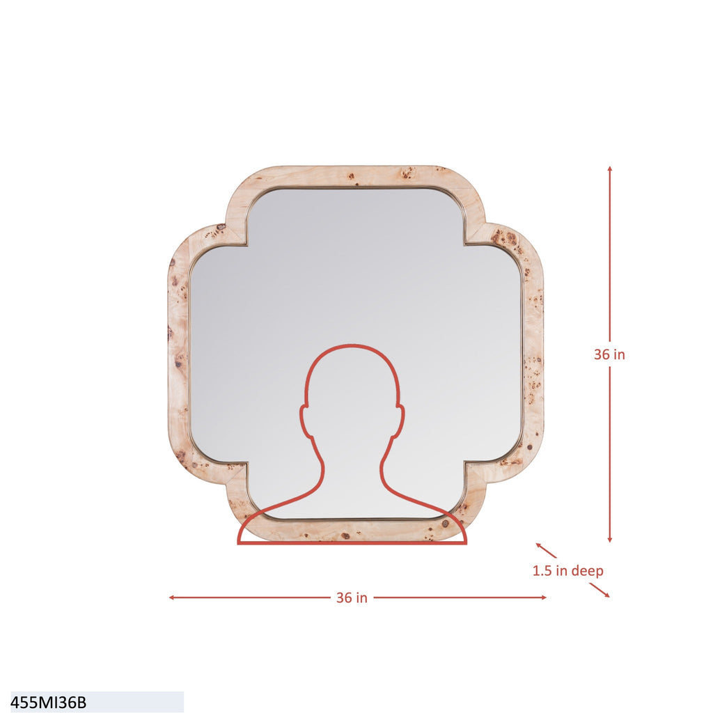 Swiss 36x36 Wall Mirror - Poplar Burl/Weathered Brass