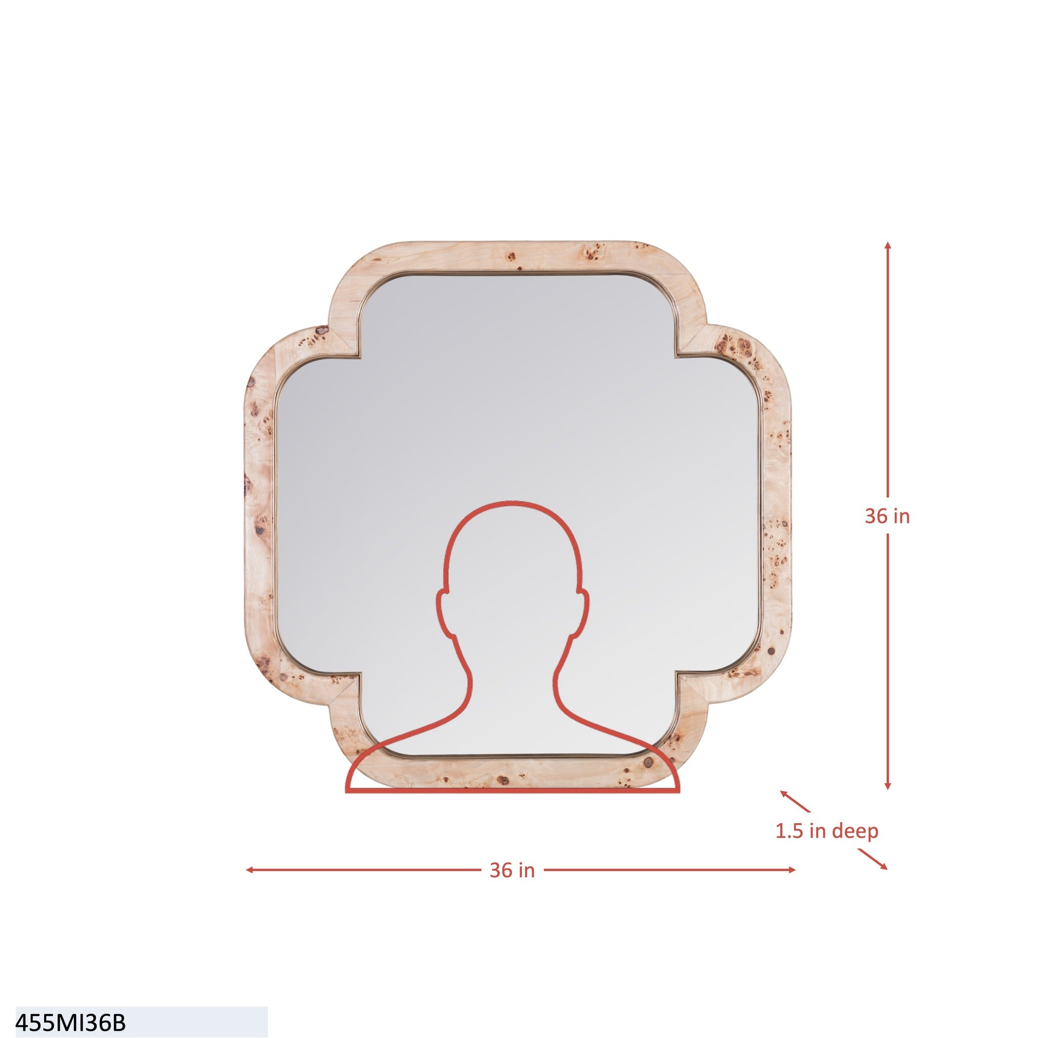 Swiss 36x36 Wall Mirror - Poplar Burl/Weathered Brass