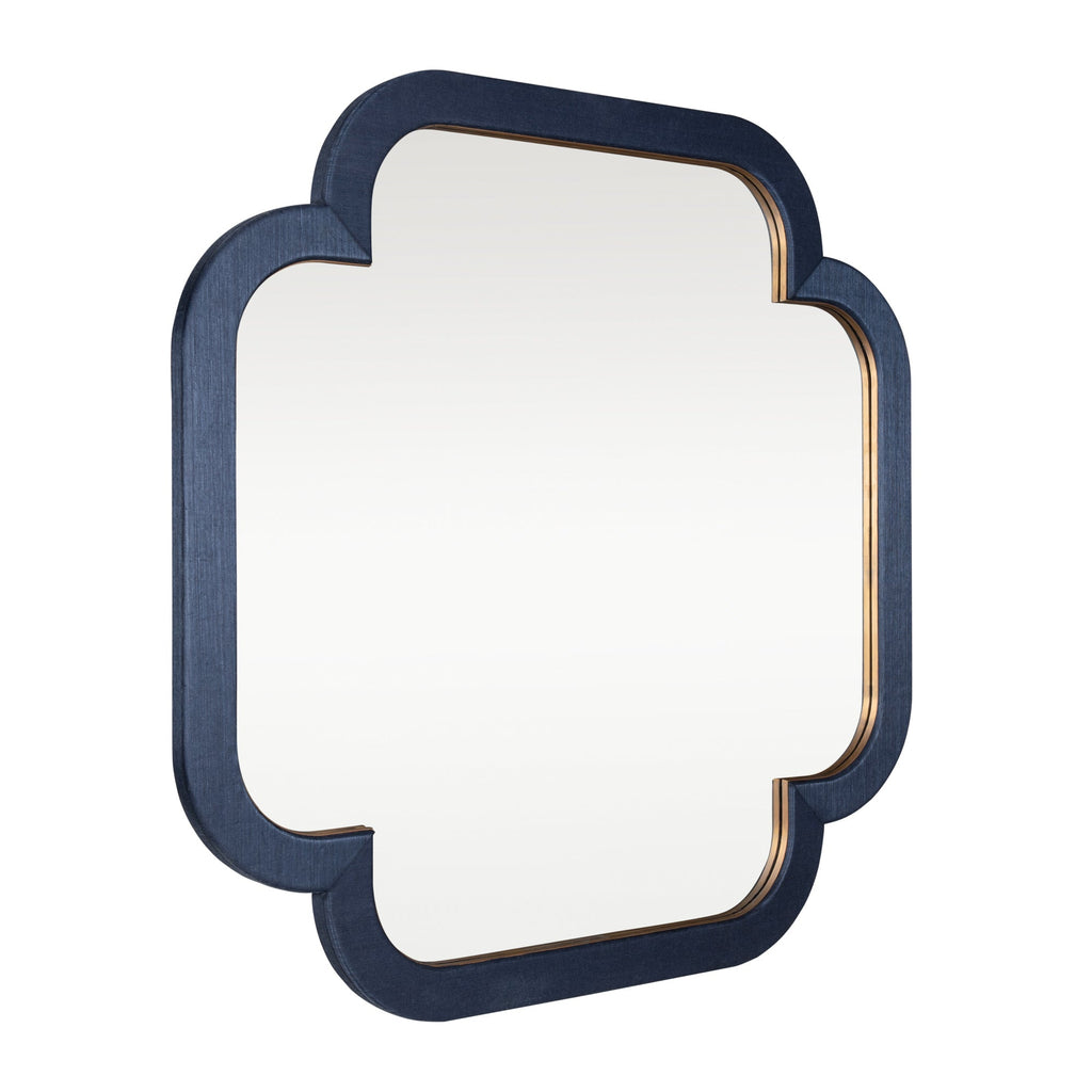Swiss 50x50 Wall Mirror - Dark Blue Grasscloth/Weathered Brass