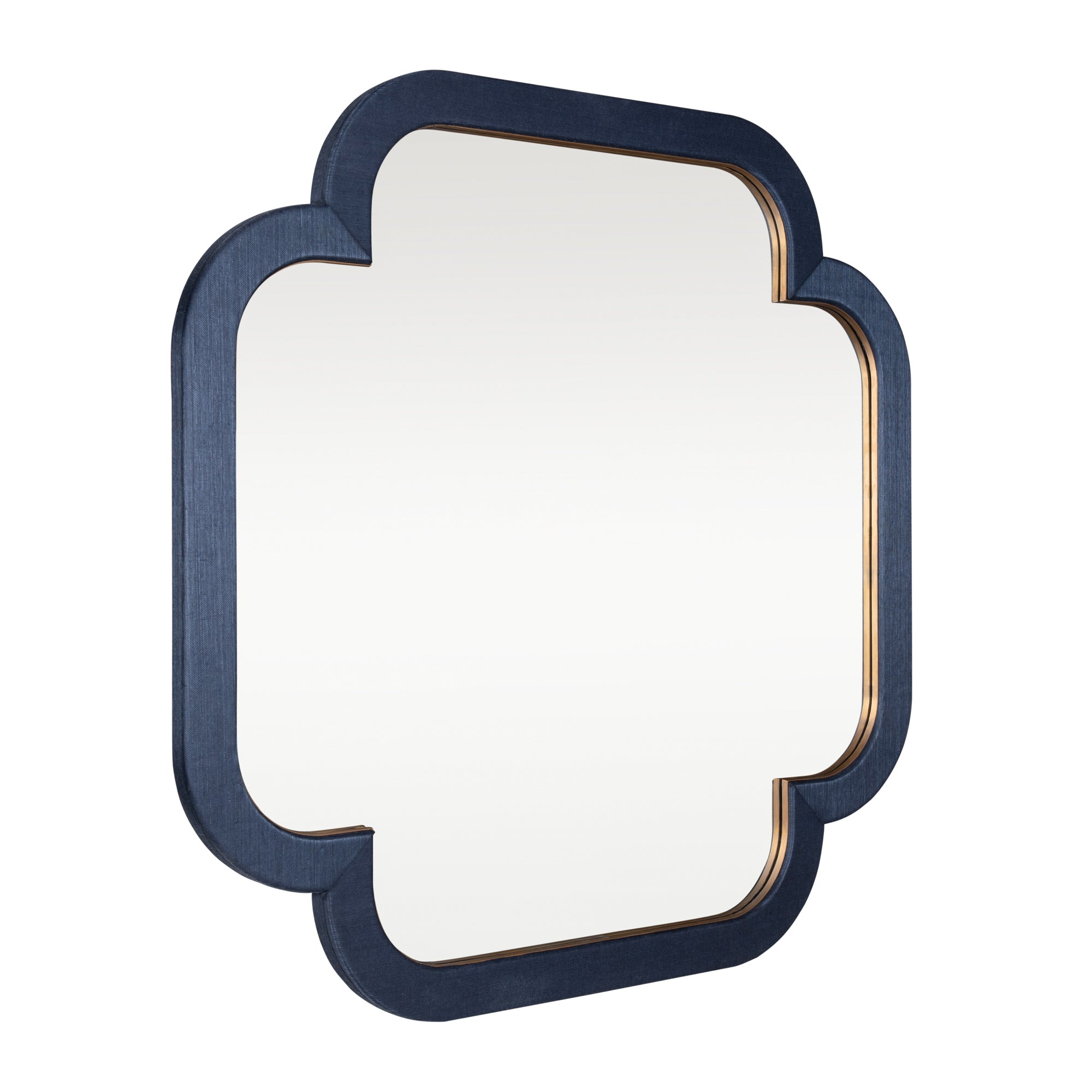 Swiss 50x50 Wall Mirror - Dark Blue Grasscloth/Weathered Brass