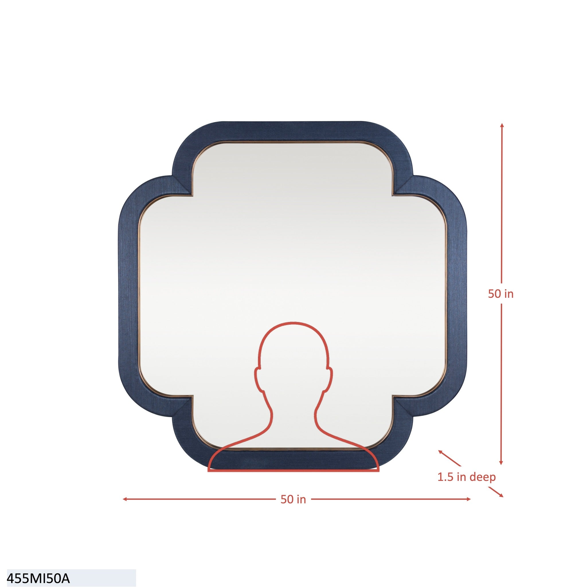 Swiss 50x50 Wall Mirror - Dark Blue Grasscloth/Weathered Brass