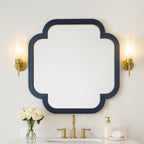Swiss 50x50 Wall Mirror - Dark Blue Grasscloth/Weathered Brass