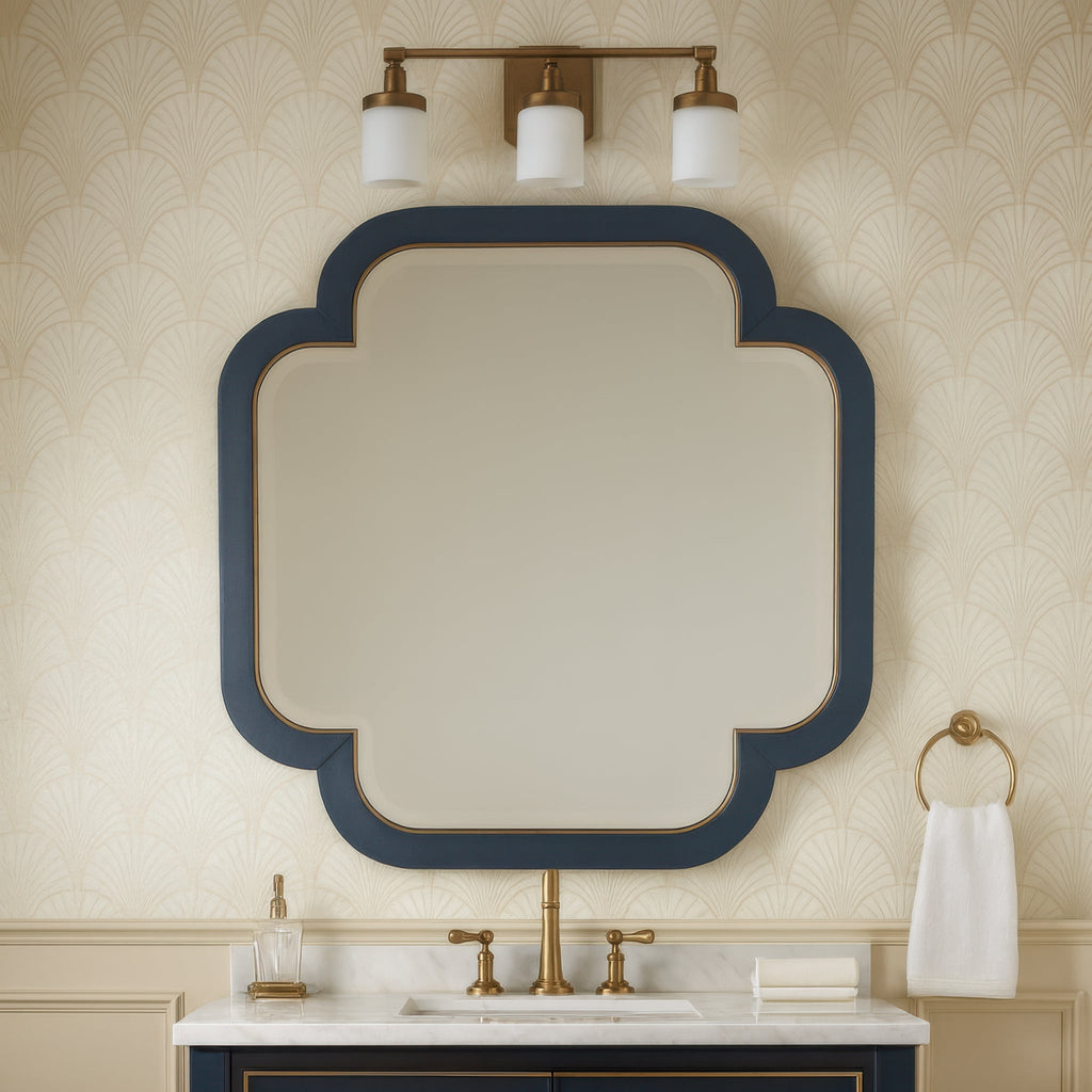 Swiss 50x50 Wall Mirror - Dark Blue Grasscloth/Weathered Brass
