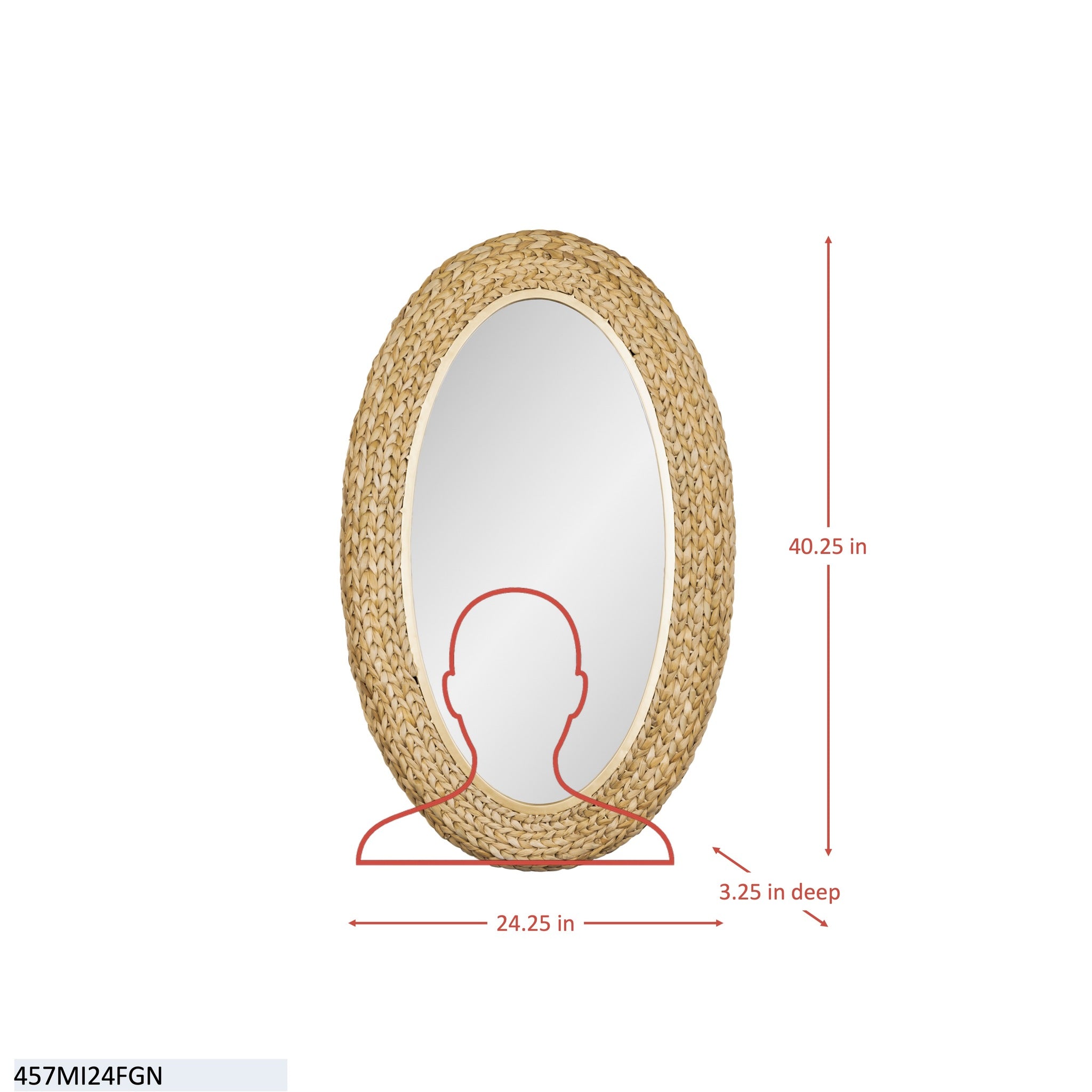 Athena 24x40 Oval Wall Mirror - French Gold/Natural Seagrass