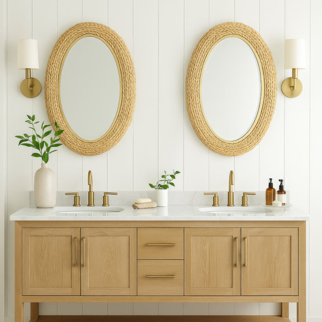 Athena 24x40 Oval Wall Mirror - French Gold/Natural Seagrass