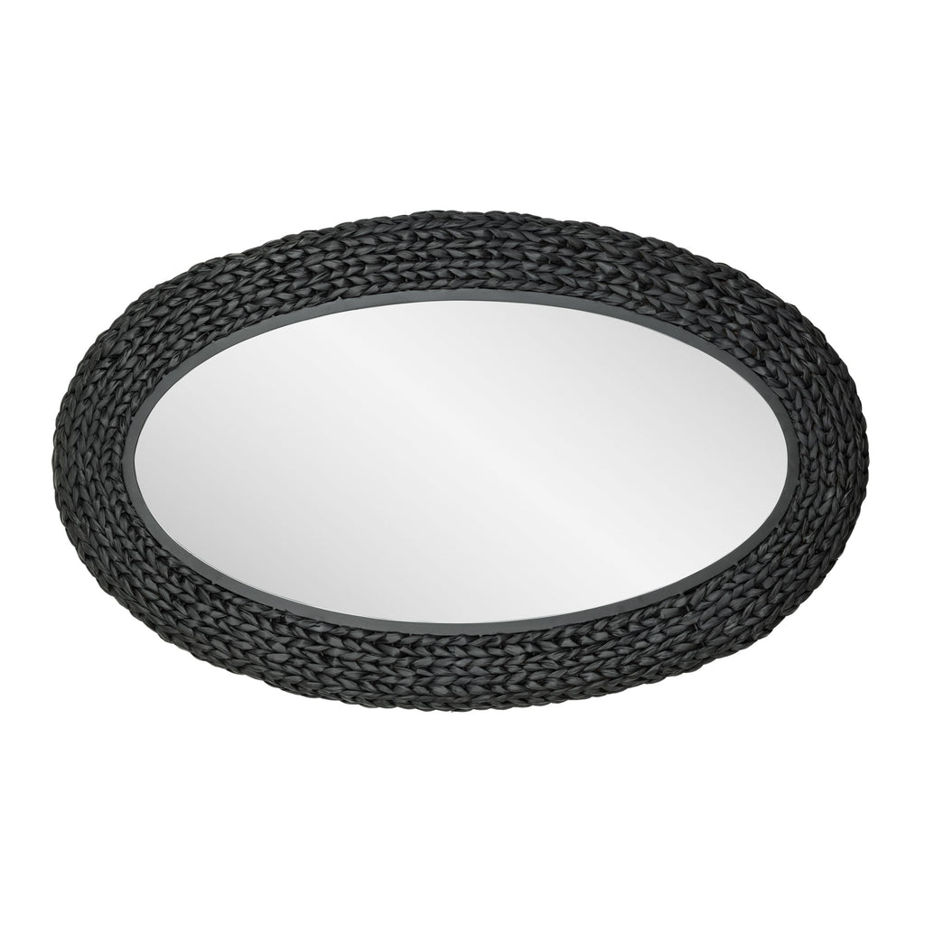 Athena 24x40 Oval Wall Mirror - Matte Black/Black Seagrass