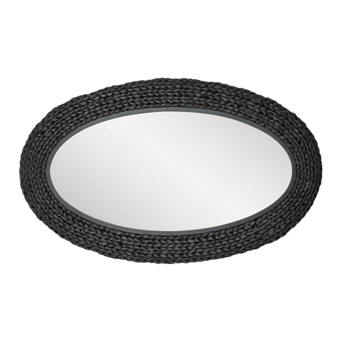 Athena 24x40 Oval Wall Mirror - Matte Black/Black Seagrass