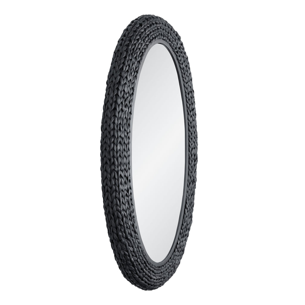 Athena 24x40 Oval Wall Mirror - Matte Black/Black Seagrass