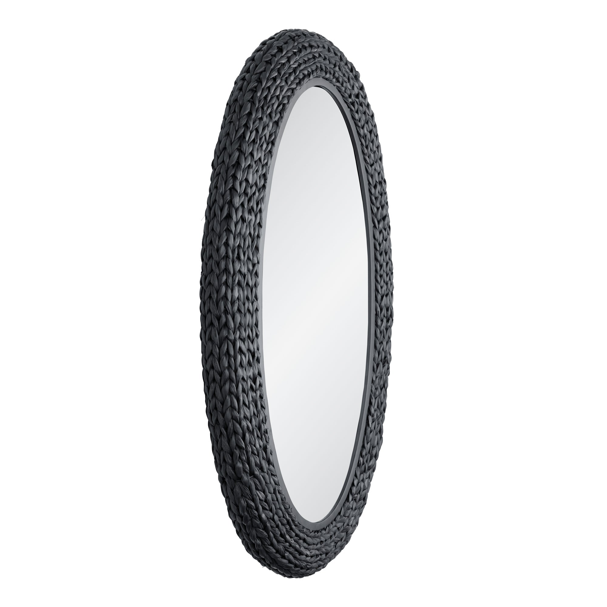 Athena 24x40 Oval Wall Mirror - Matte Black/Black Seagrass