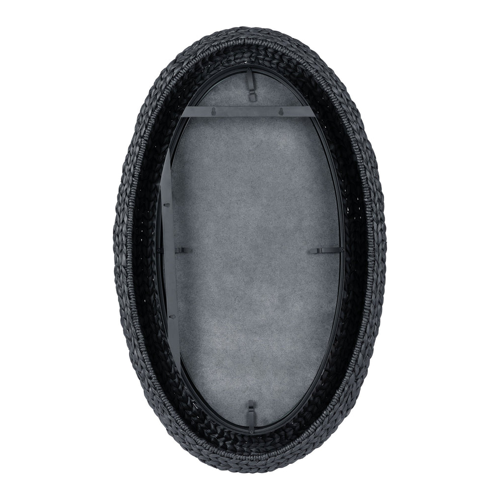 Athena 24x40 Oval Wall Mirror - Matte Black/Black Seagrass