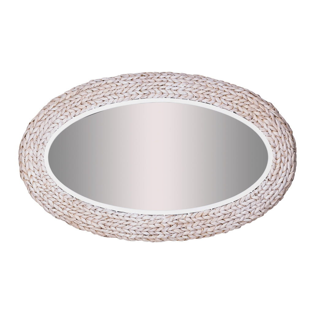 Athena 24x40 Oval Wall Mirror - Matte White/Whitewash Seagrass