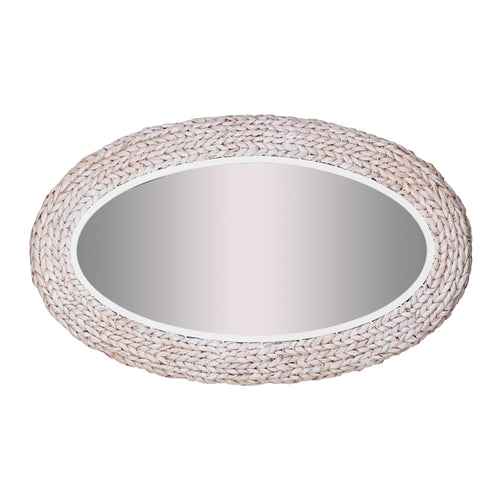 Athena 24x40 Oval Wall Mirror - Matte White/Whitewash Seagrass
