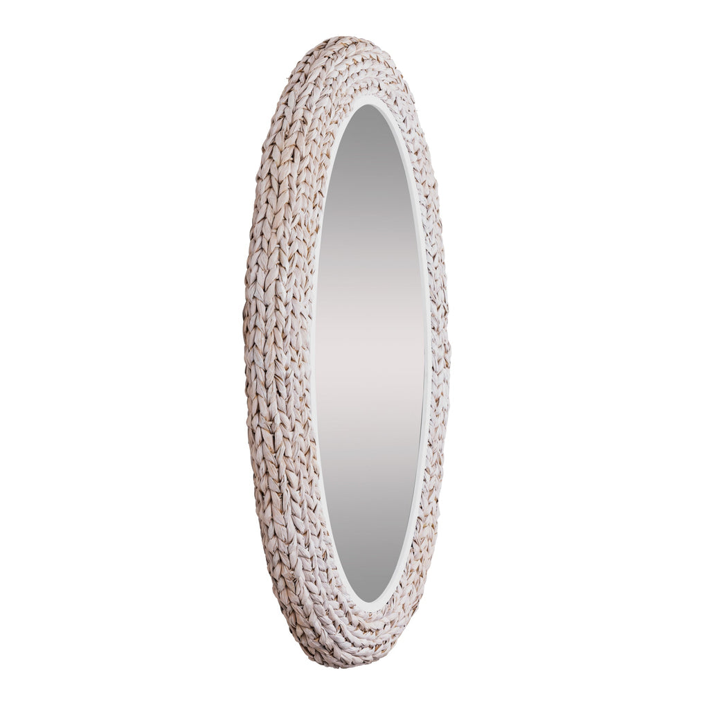 Athena 24x40 Oval Wall Mirror - Matte White/Whitewash Seagrass