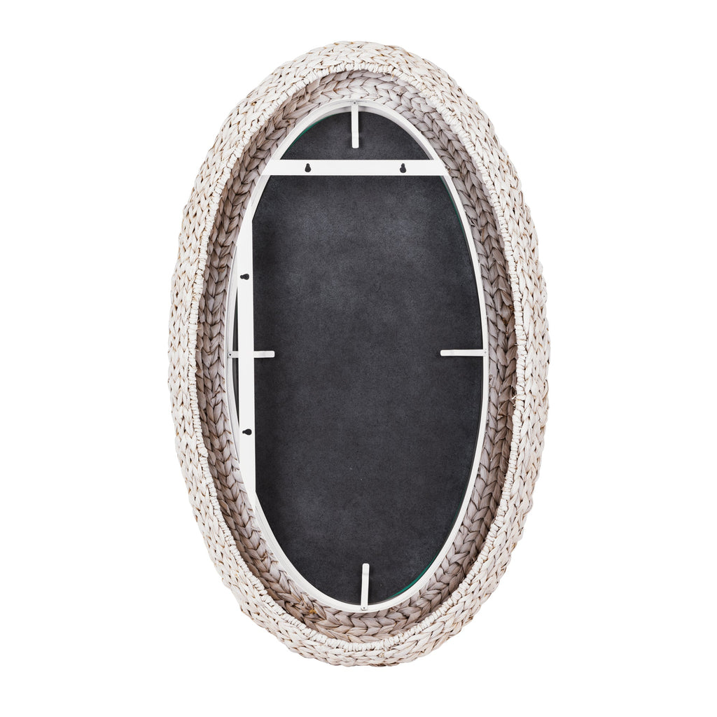 Athena 24x40 Oval Wall Mirror - Matte White/Whitewash Seagrass