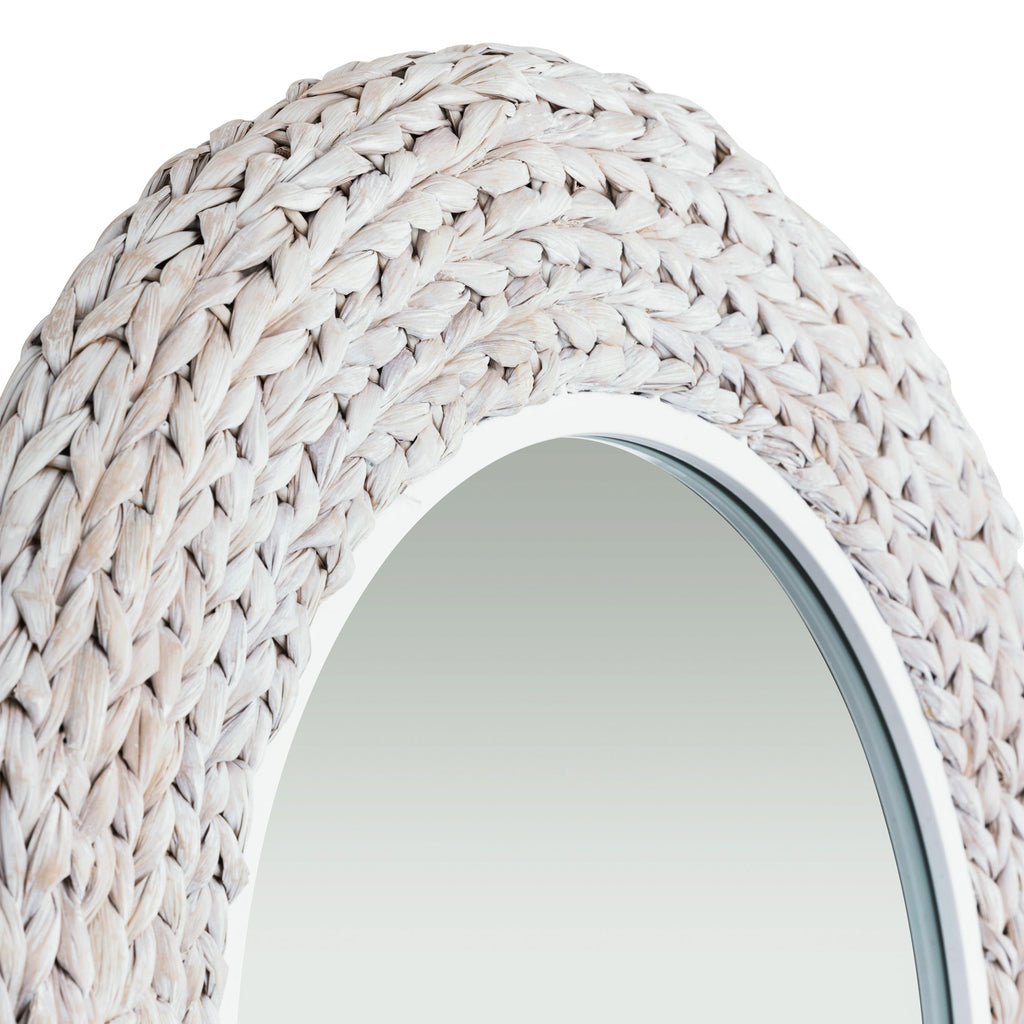 Athena 24x40 Oval Wall Mirror - Matte White/Whitewash Seagrass