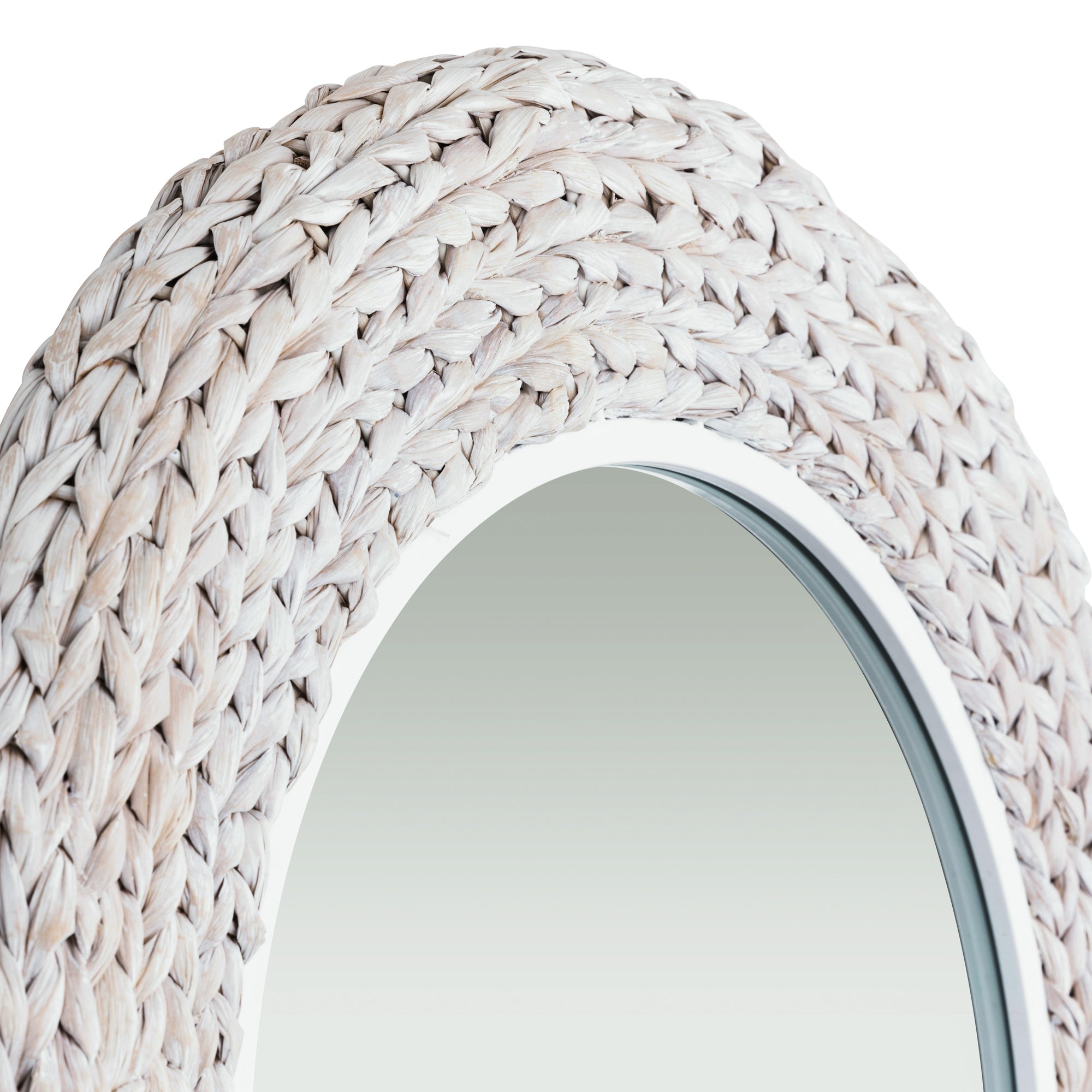 Athena 24x40 Oval Wall Mirror - Matte White/Whitewash Seagrass
