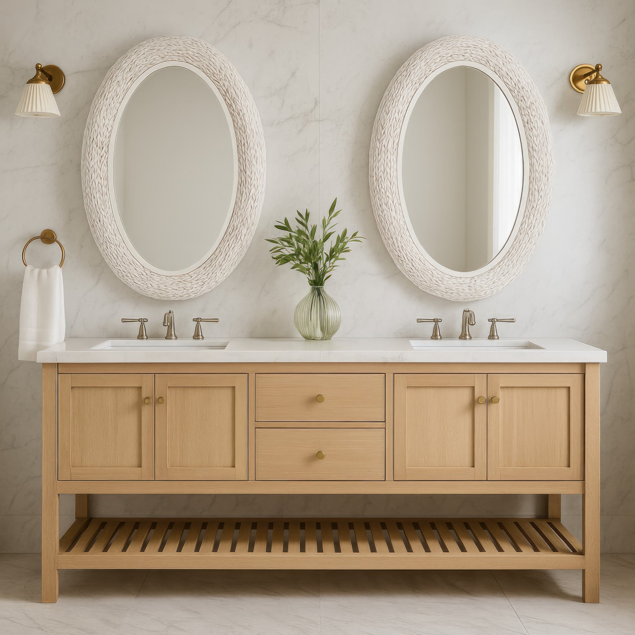 Athena 24x40 Oval Wall Mirror - Matte White/Whitewash Seagrass