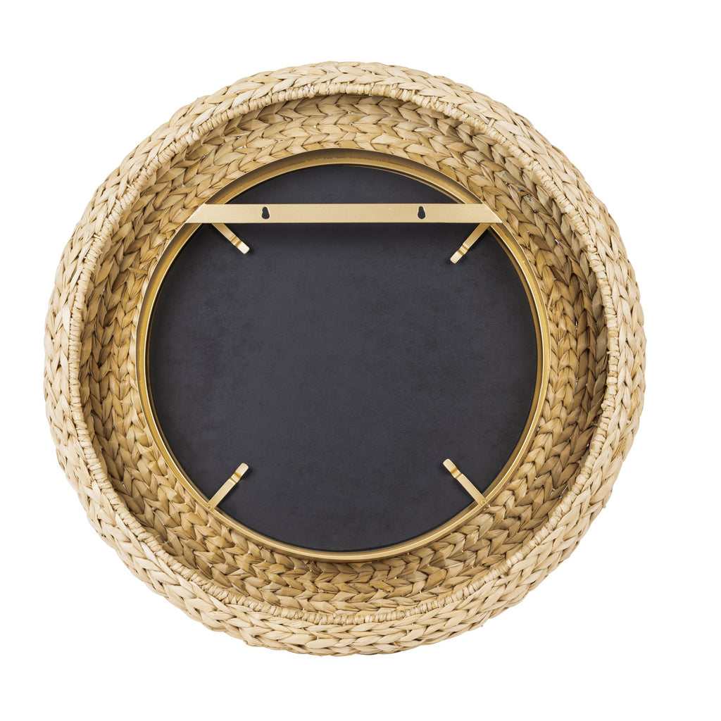 Athena 30-in Round Wall Mirror - French Gold/Natural Seagrass