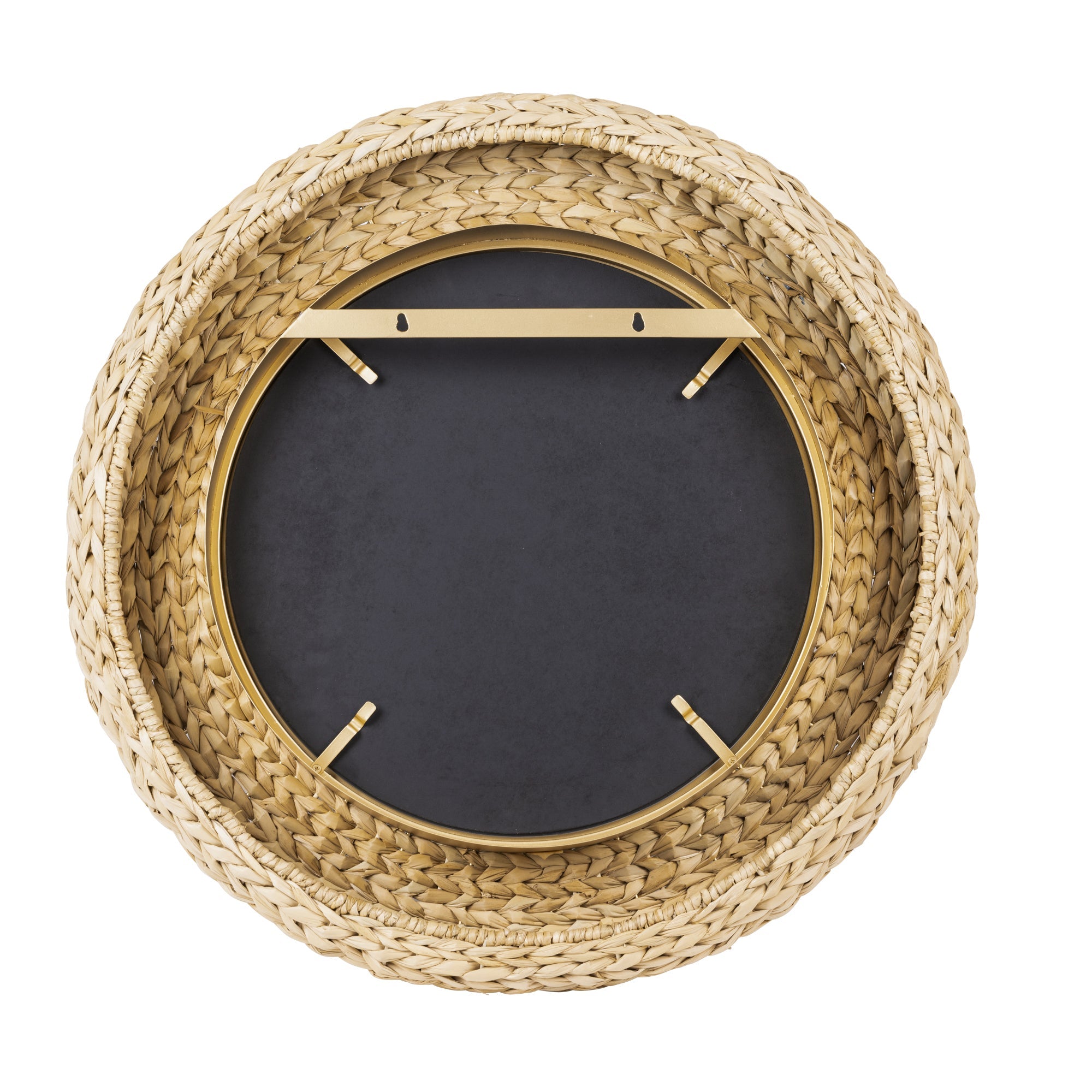 Athena 30-in Round Wall Mirror - French Gold/Natural Seagrass