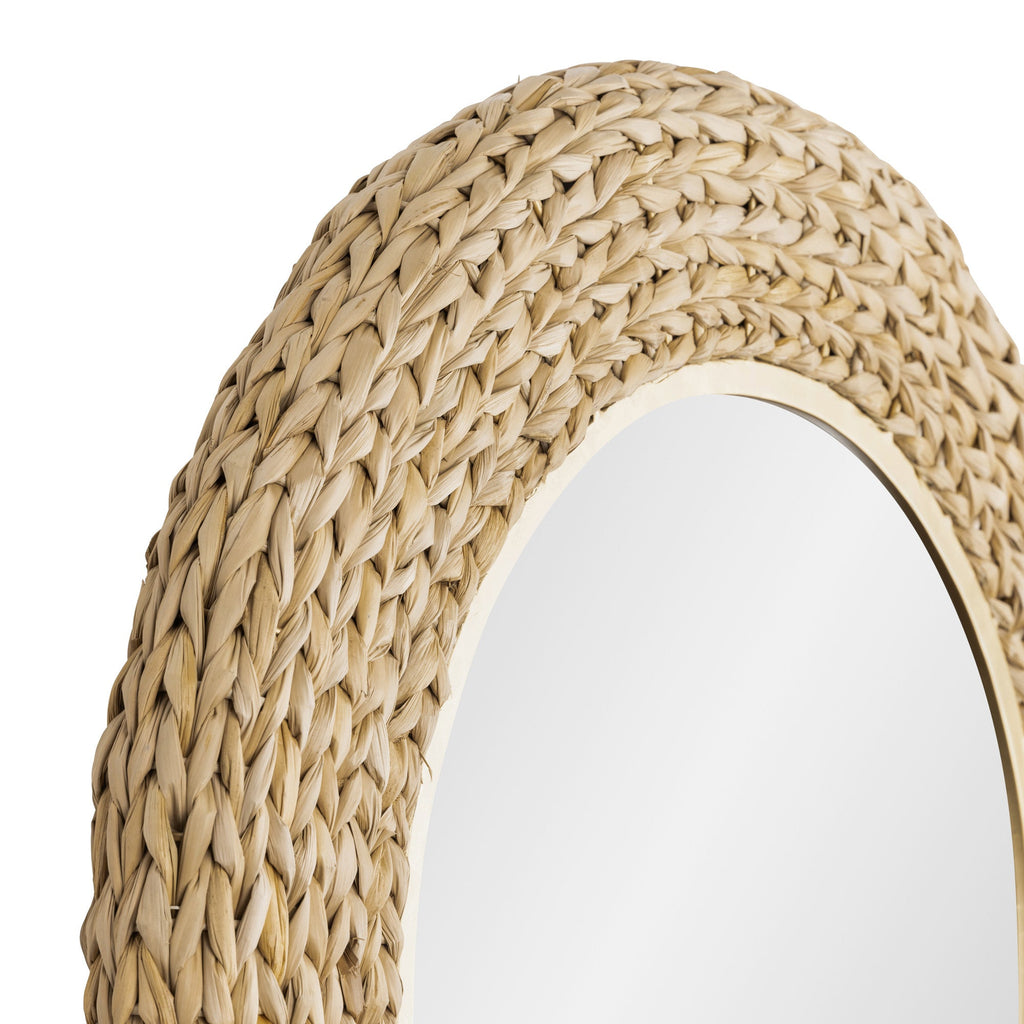 Athena 30-in Round Wall Mirror - French Gold/Natural Seagrass